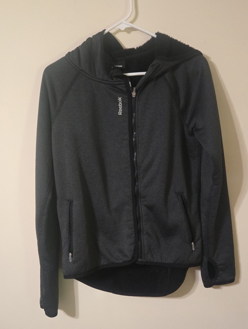 Reebok Dark Gray Hooded Sherpa-Lined Zip Jacket